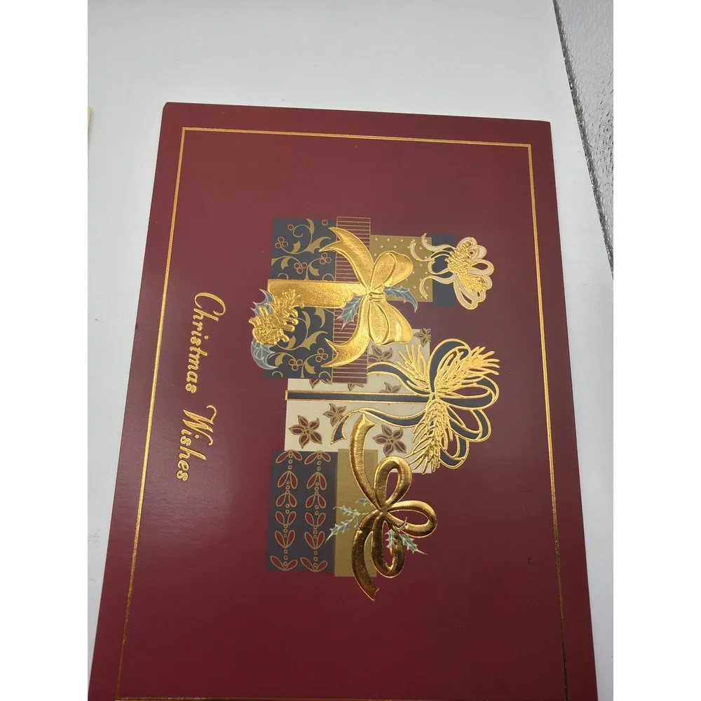 Assorted Christmas Holiday Greeting Cards Gold Foil Sleigh Ornaments Set of 4